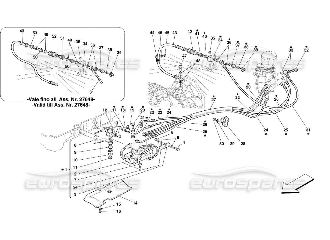 Schema delle parti Ferrari 355 (5.2 Motronic) F1 comando idraulico della frizione