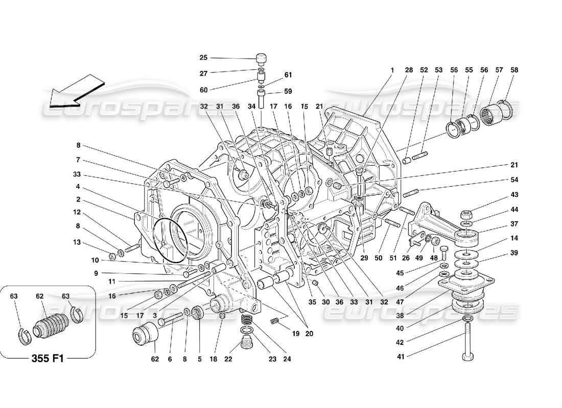 Ferrari 355 (5.2 Motronic) Scatola cambio-differenziale e scatola intermedia Diagramma delle parti