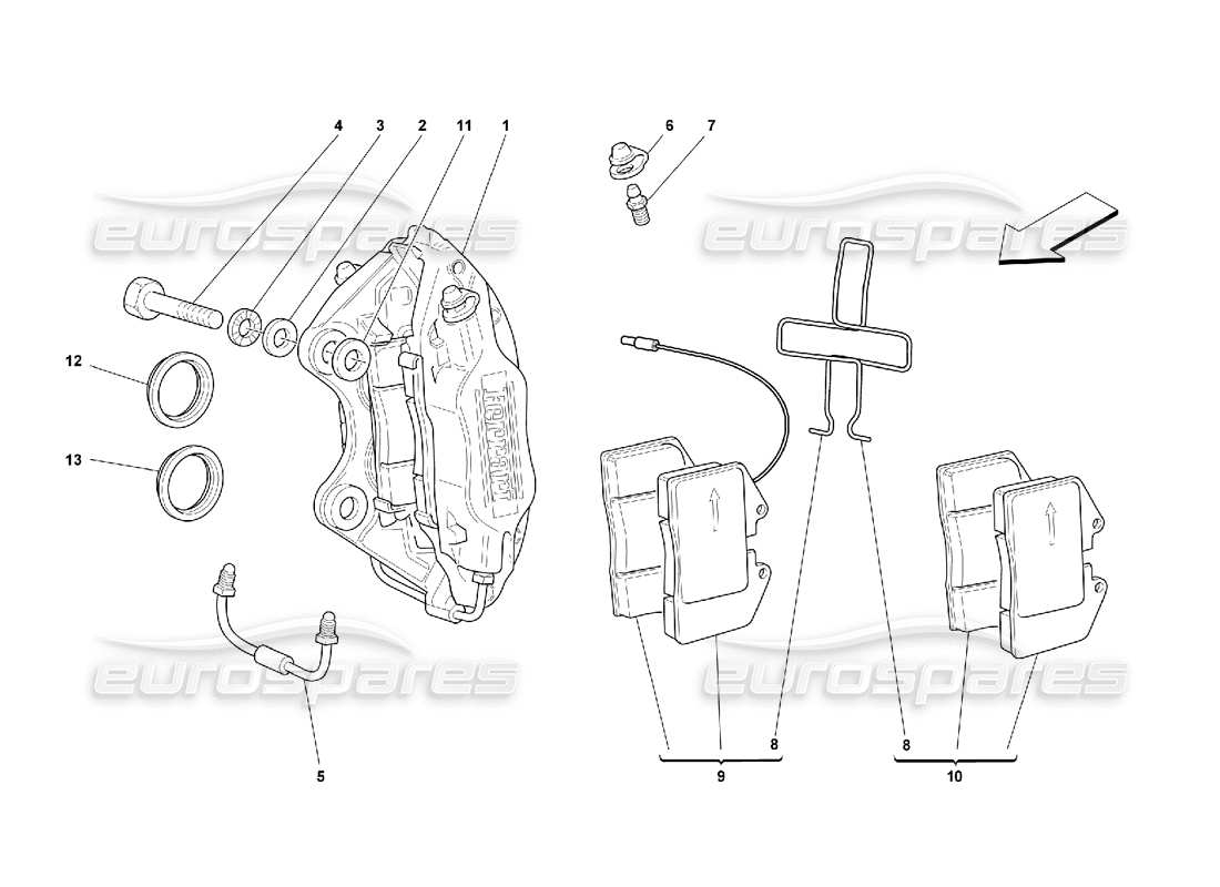 Schema delle parti Ferrari 355 (5.2 Motronic) Pinze per freni anteriori e posteriori