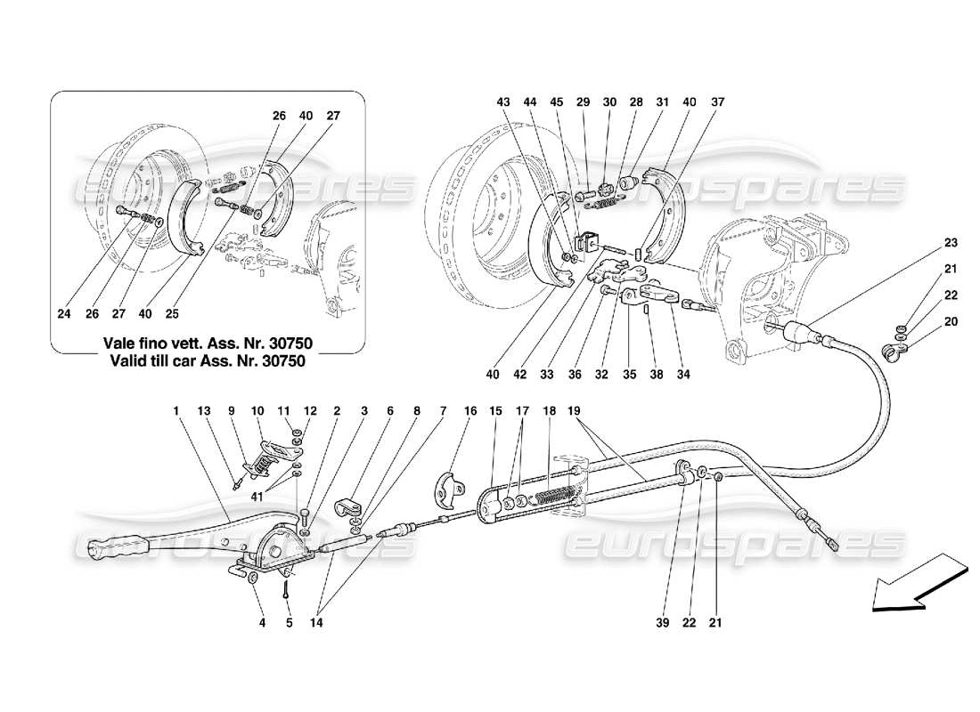 Schema delle parti Ferrari 355 (5.2 Motronic) Controllo del freno a mano