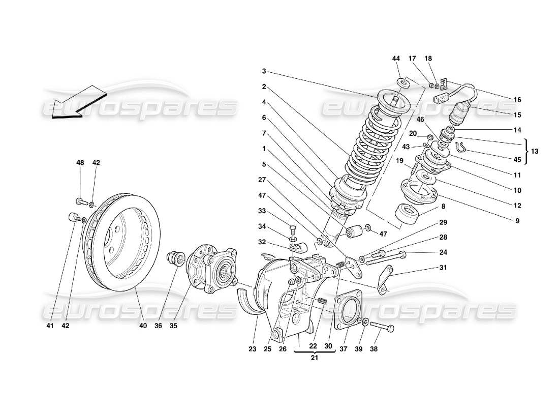 Ferrari 355 (5.2 Motronic) Sospensione posteriore: ammortizzatore e disco freno Diagramma delle parti