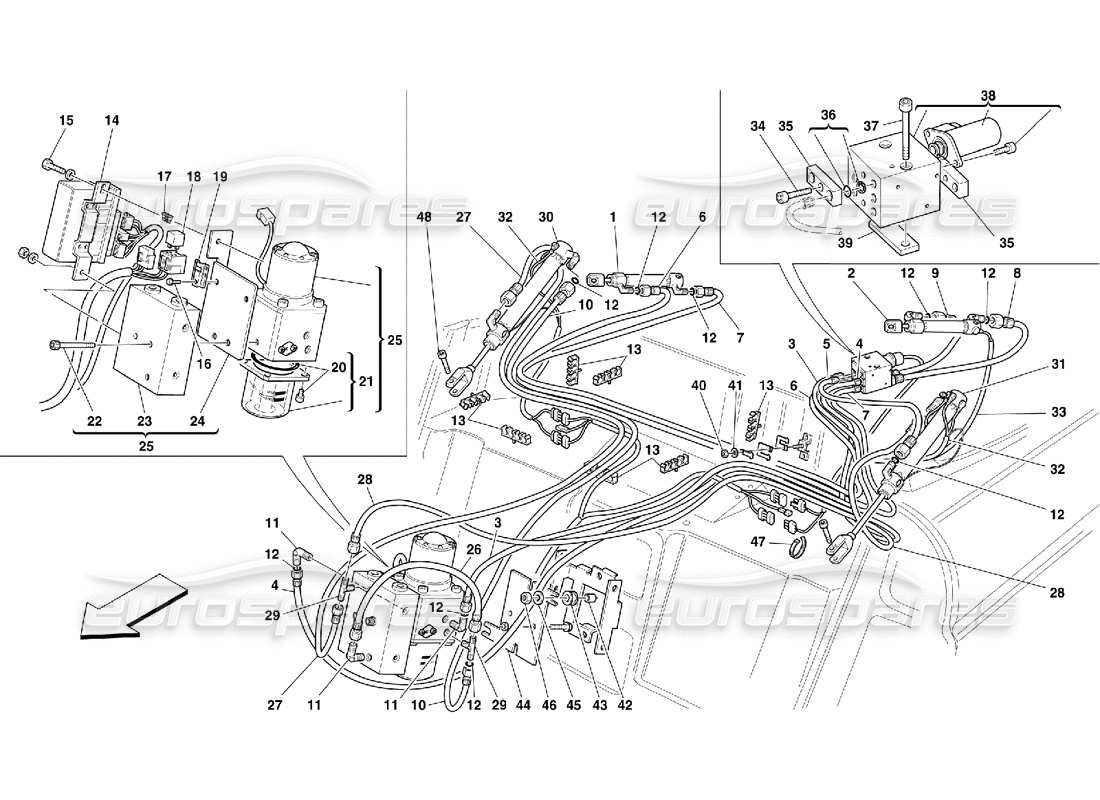 Ferrari 355 (5.2 Motronic) comando idraulico superiore Diagramma delle parti