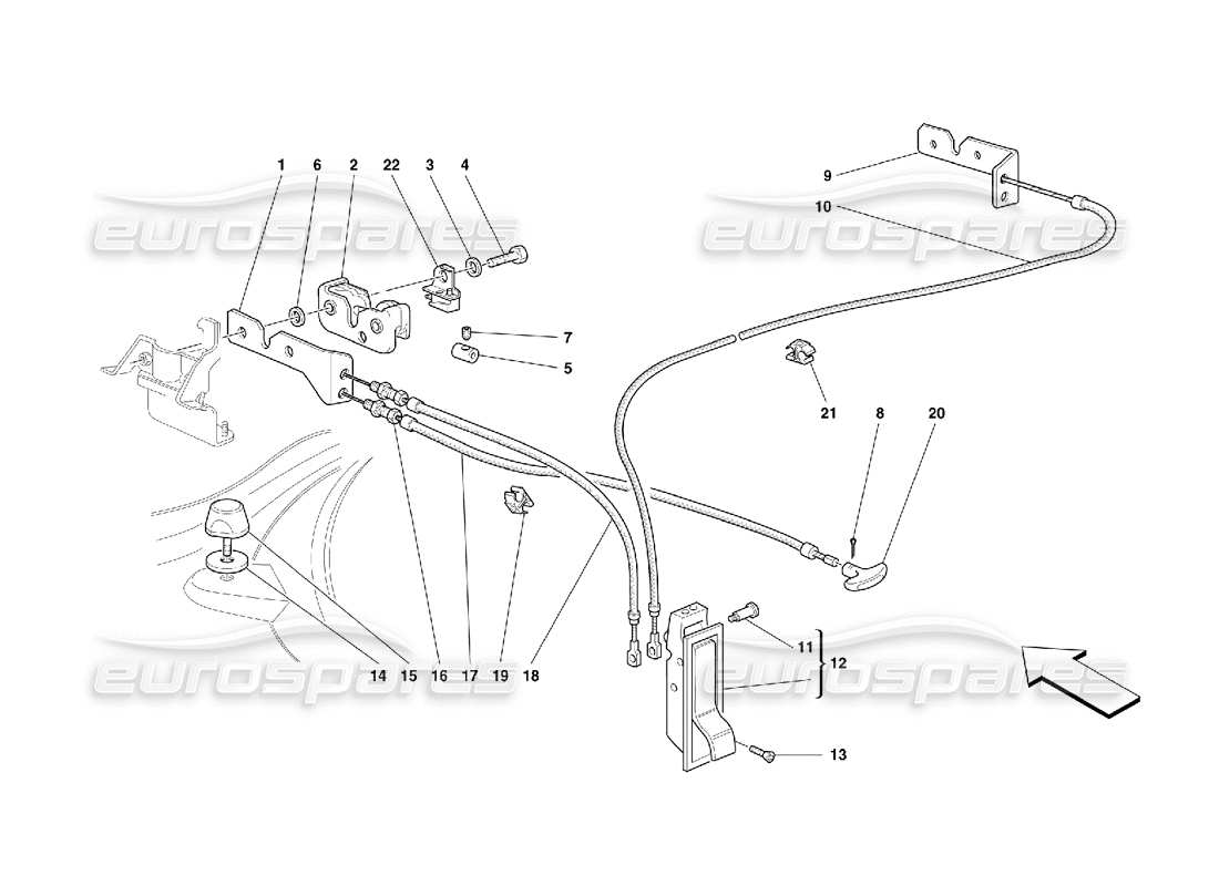 Ferrari 355 (5.2 Motronic) Dispositivo di apertura del cofano anteriore Diagramma delle parti