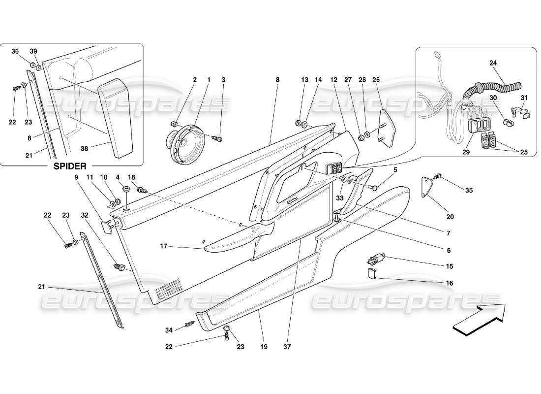 Schema delle parti Ferrari 355 (5.2 Motronic) porte - rivestimenti interni