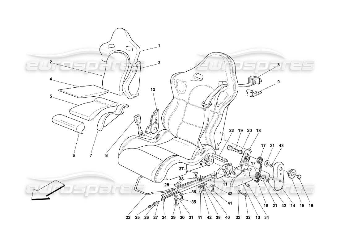 Ferrari 355 (5.2 Motronic) sedili e cinture di sicurezza Diagramma delle parti