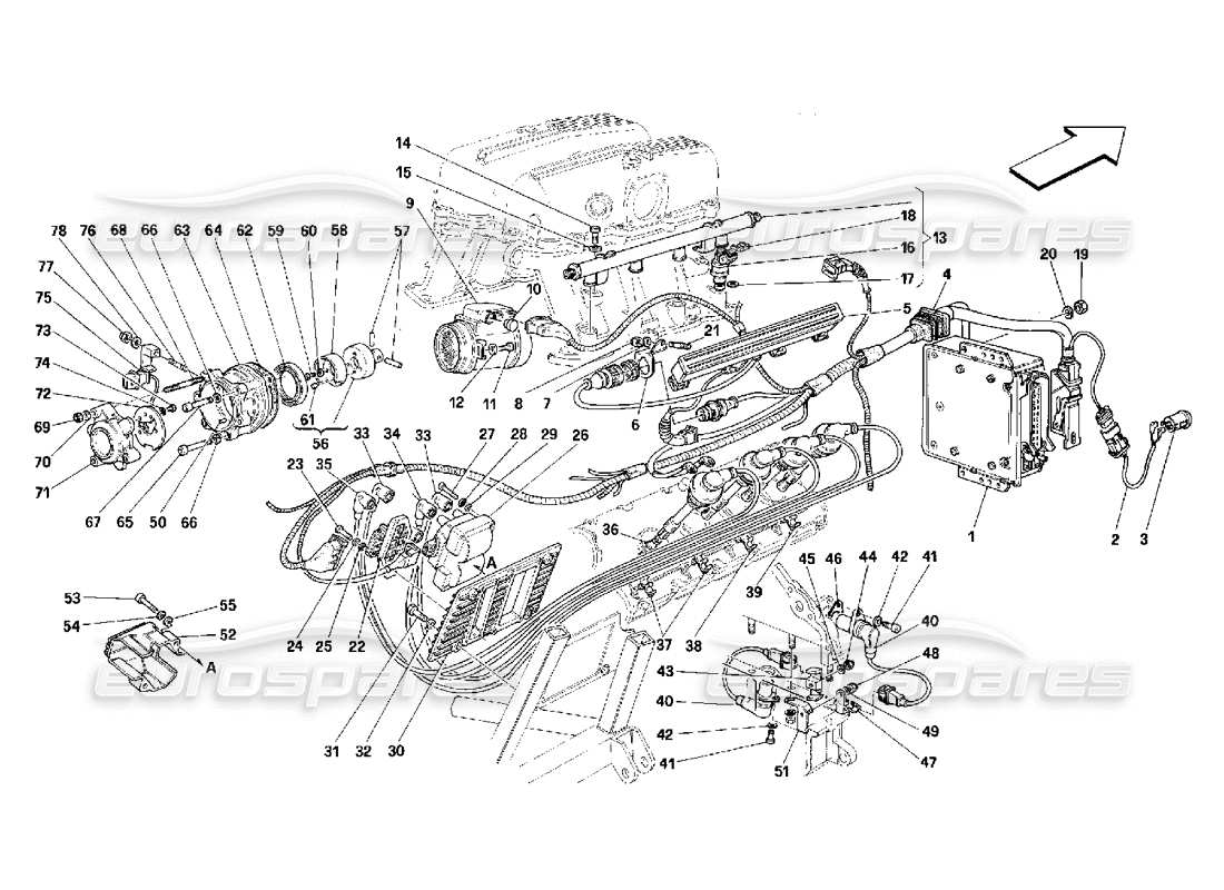 Schema delle parti Ferrari 348 (2.7 Motronic) Iniezione d'aria - Accensione
