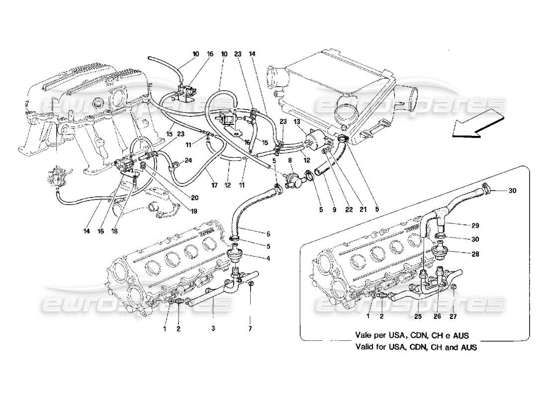 Ferrari 348 (2.7 Motronic) Dispositivo di iniezione dell'aria Diagramma delle parti