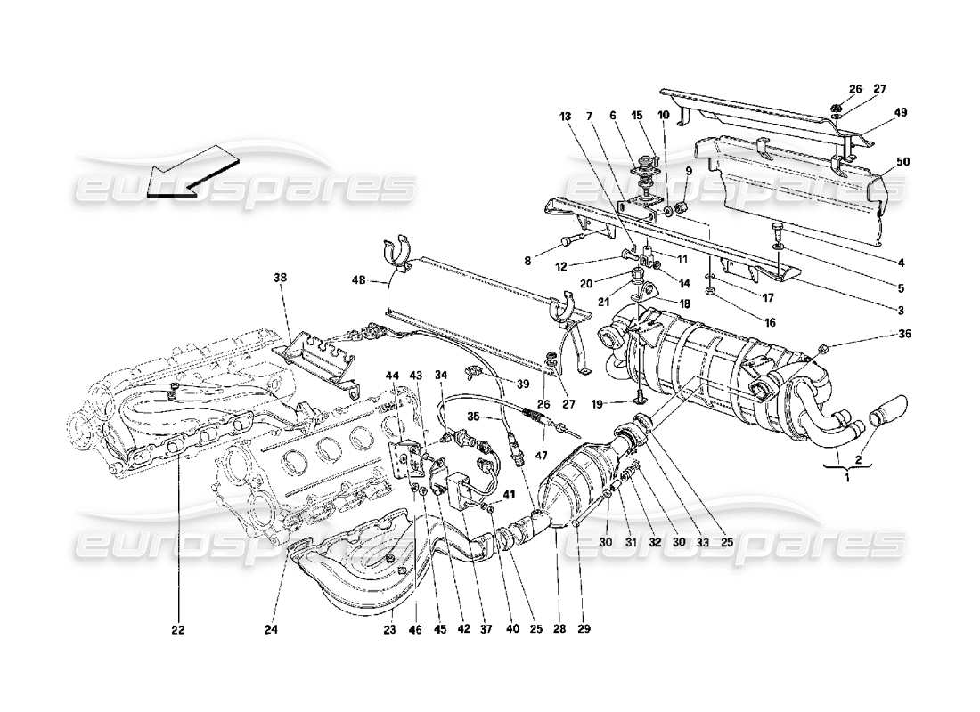 Ferrari 348 (2.7 Motronic) Impianto di scarico Diagramma delle parti