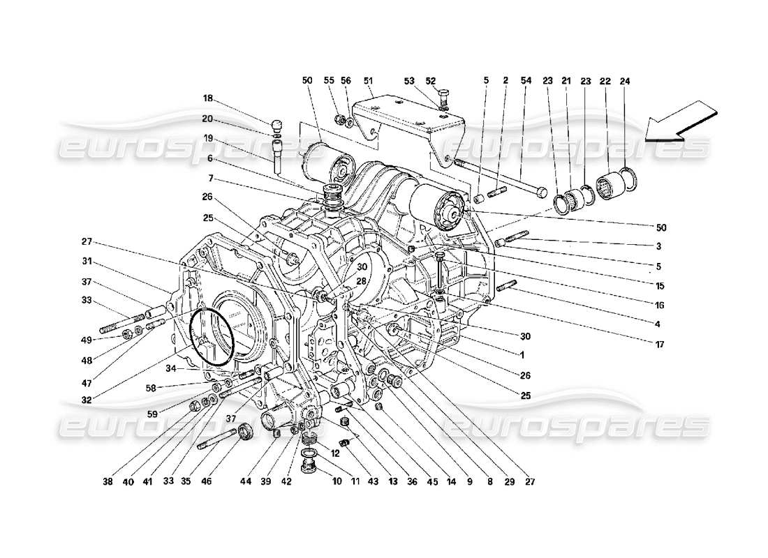 Schema delle parti Ferrari 348 (2.7 Motronic) Scatola del differenziale del cambio e scatola intermedia
