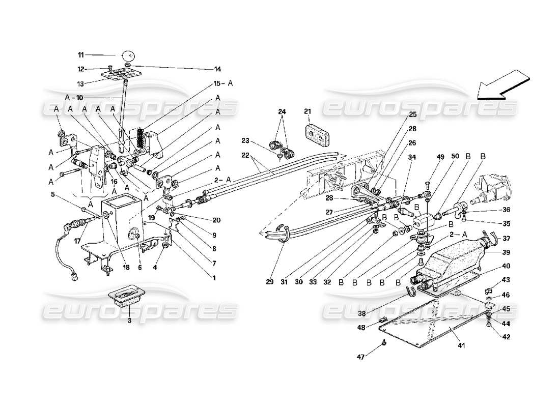 Schema delle parti Ferrari 348 (2.7 Motronic) Comandi esterni del cambio