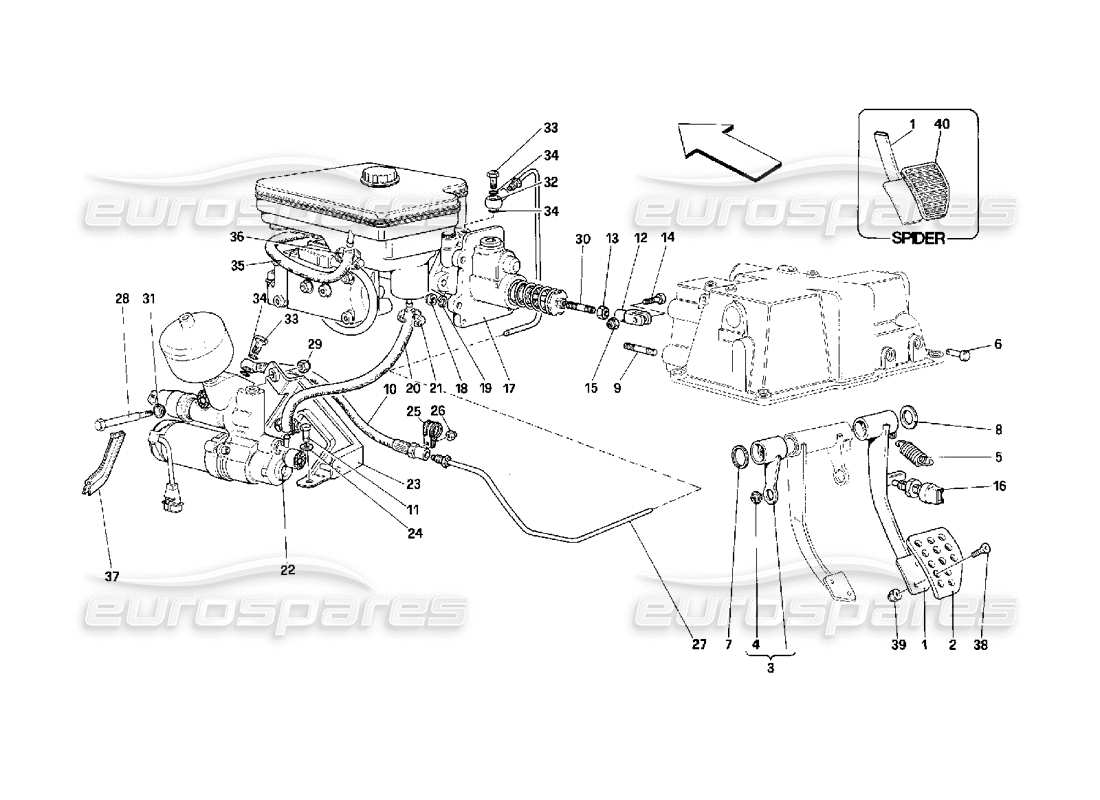 Schema delle parti Ferrari 348 (2.7 Motronic) freno idraulico