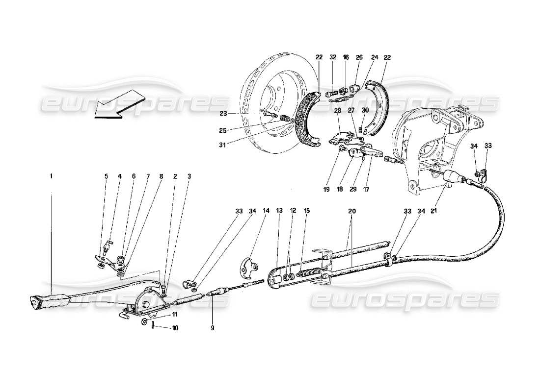 Ferrari 348 (2.7 Motronic) Controllo del freno a mano Diagramma delle parti