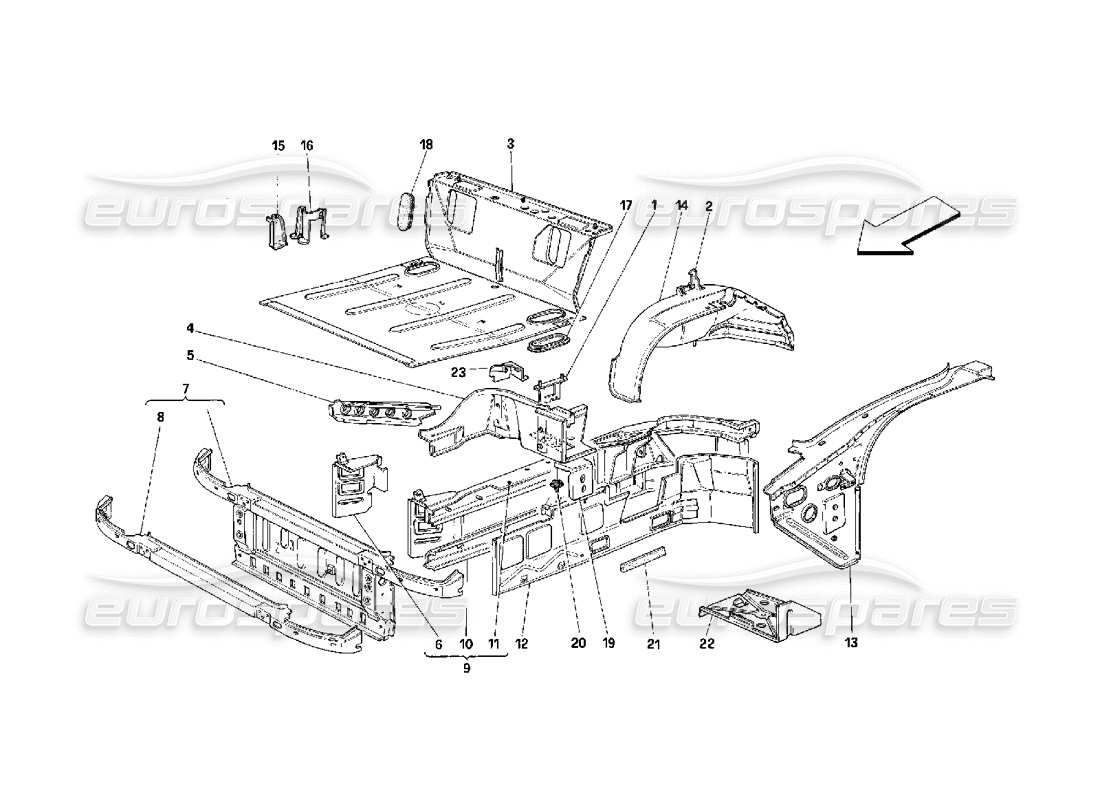 Ferrari 348 (2.7 Motronic) Strutture della parte anteriore Diagramma delle parti