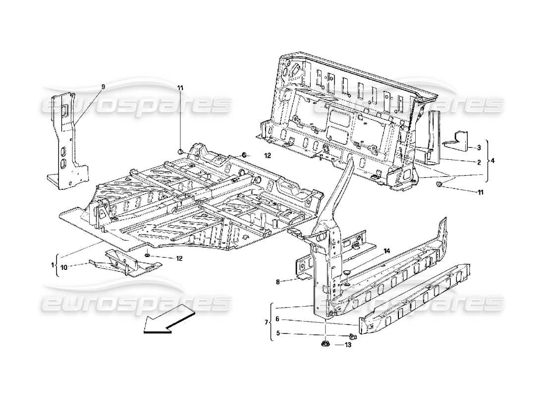 Schema delle parti Ferrari 348 (2.7 Motronic) Strutture della parte centrale