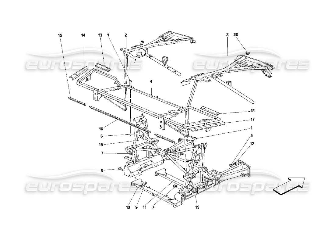 Schema delle parti Ferrari 348 (2.7 Motronic) Telaio - Elementi della parte posteriore