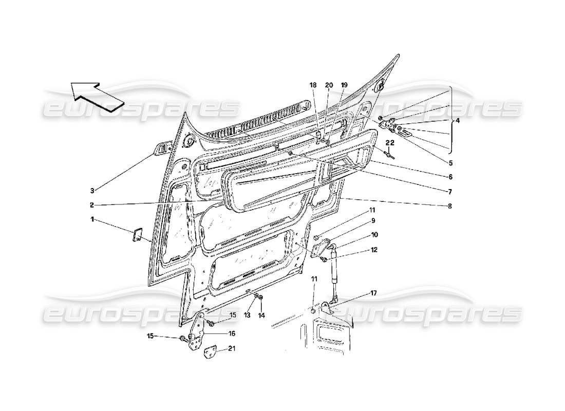 Schema delle parti Ferrari 348 (2.7 Motronic) Cofano anteriore
