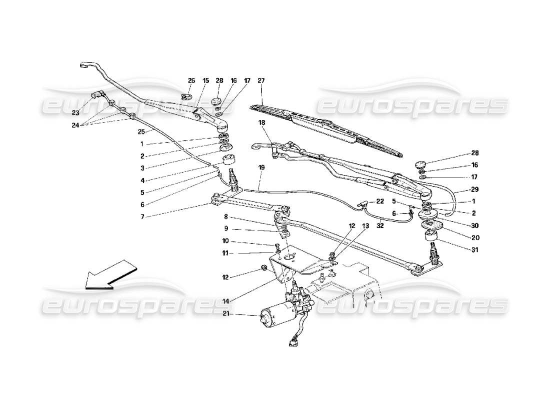 Schema delle parti Ferrari 348 (2.7 Motronic) Tergicristallo e comandi