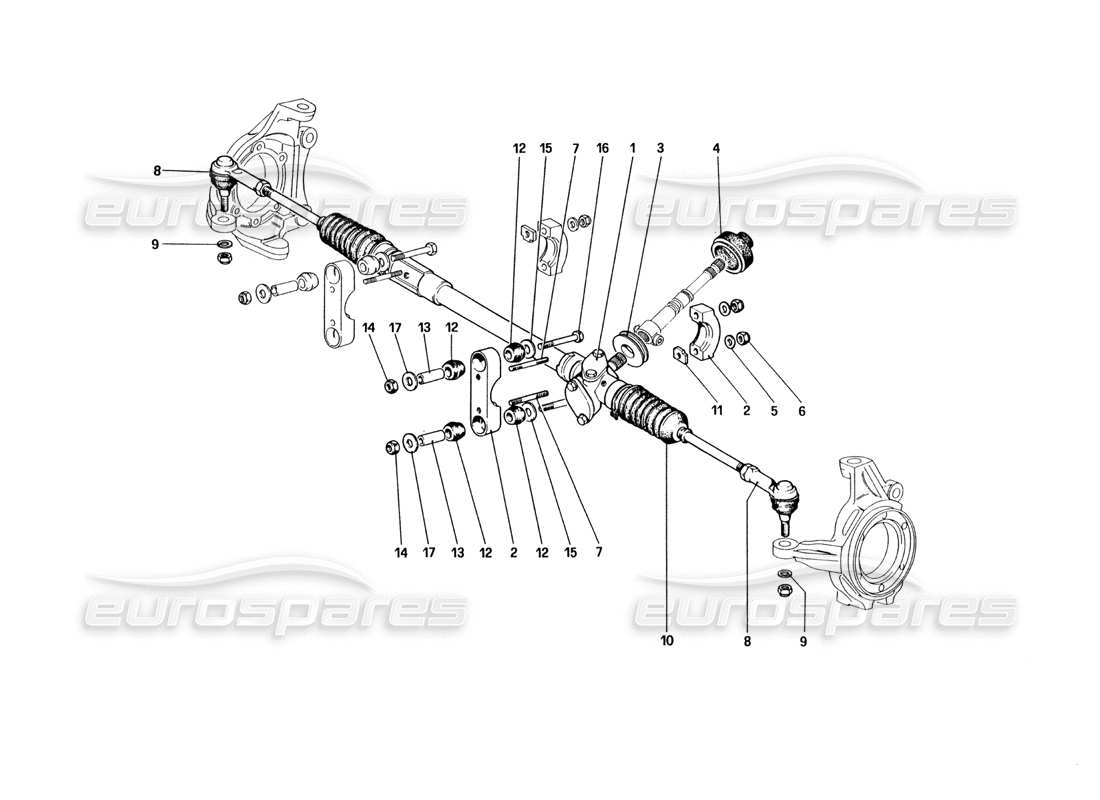 Schema delle parti Ferrari 328 (1985) Scatola sterzo e collegamento