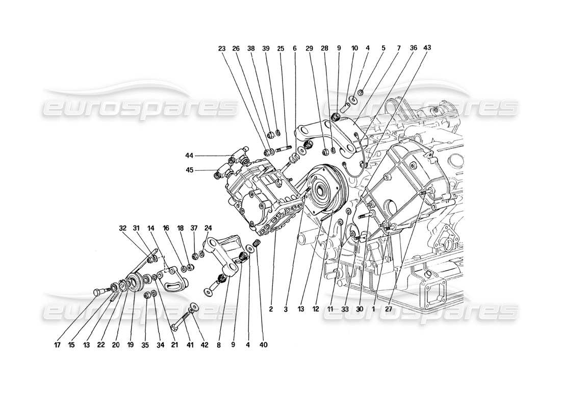 Ferrari 328 (1985) Diagramma delle parti del compressore e dei controlli dell'aria condizionata (per la versione USA).
