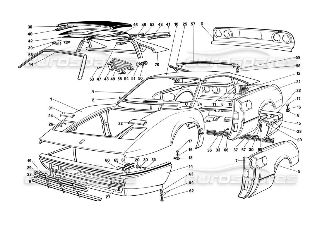 Ferrari 328 (1985) Carrozzeria - Elementi esterni (non per versione USA e SA) Diagramma delle parti