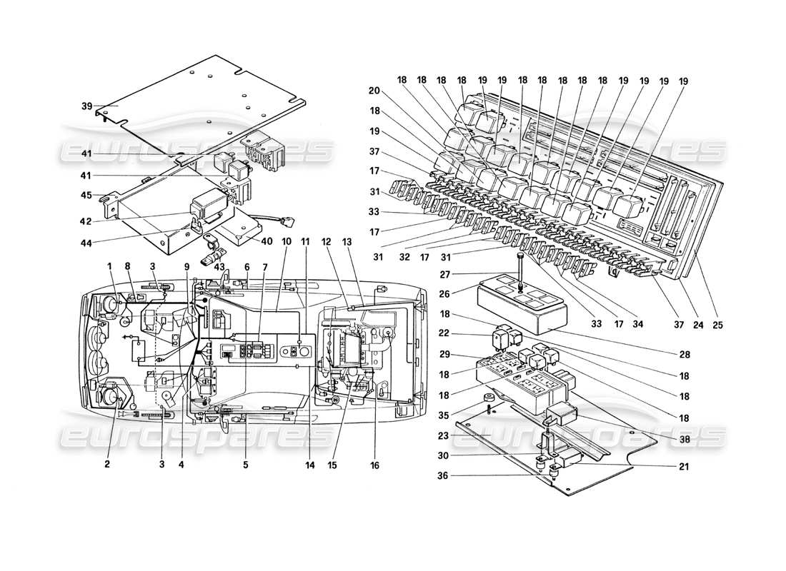 Schema delle parti Ferrari 328 (1985) Impianto Elettrico - Cavi, Fusibili e Relè