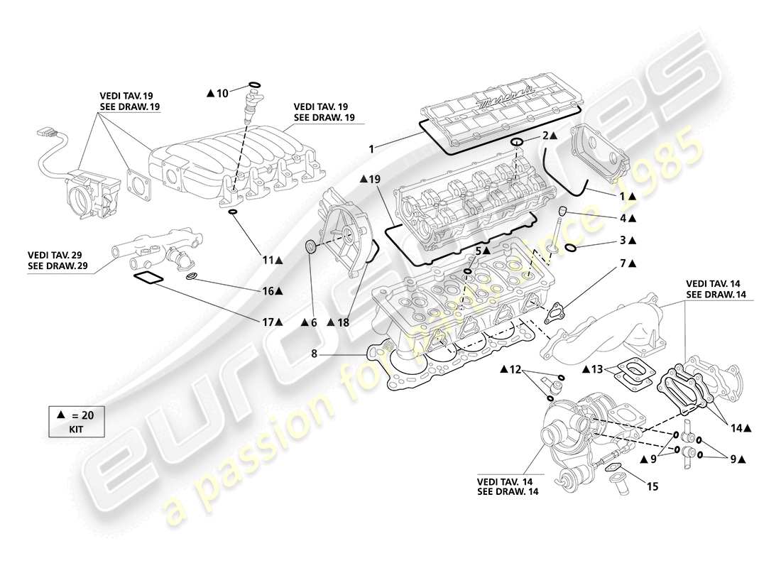 Maserati 3200 GT/GTA/Assetto Corsa Gasket & Seals: Head Diagramma delle parti