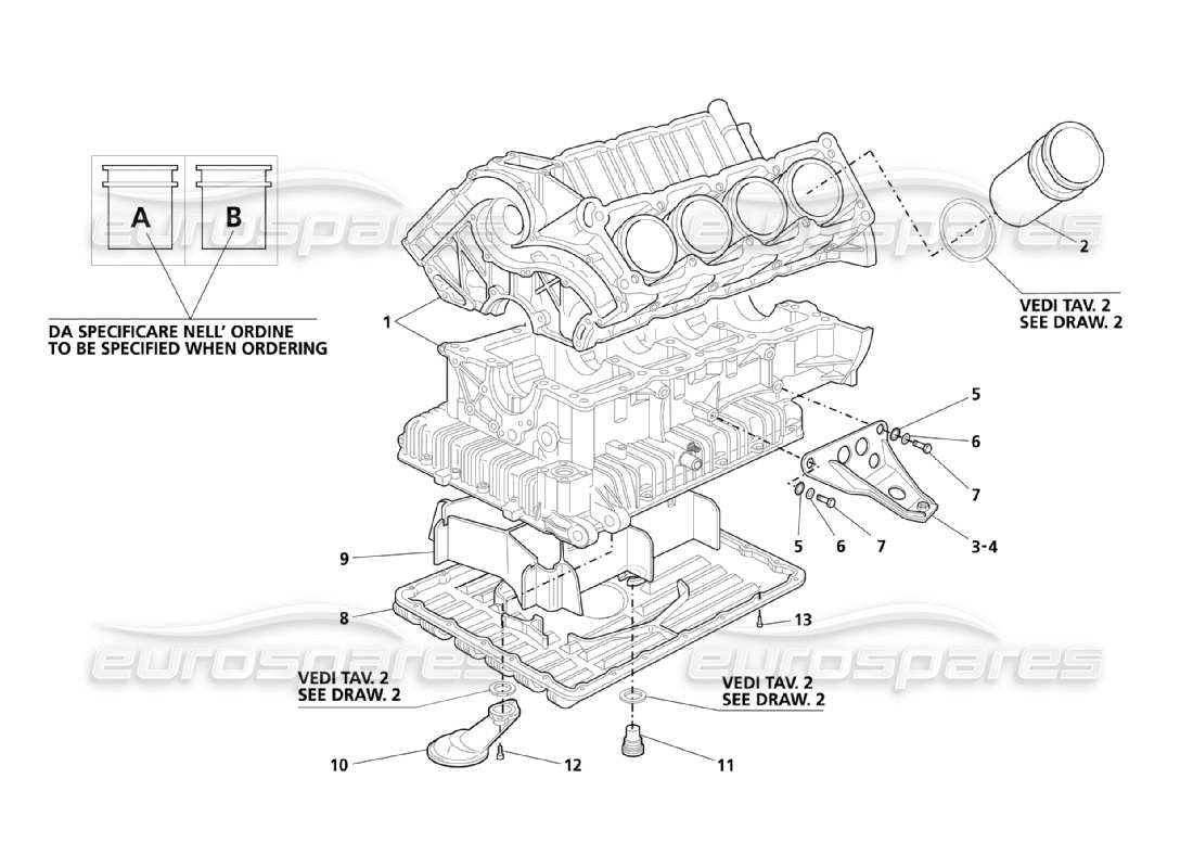 Maserati 3200 GT/GTA/Assetto Corsa Engine Block & Oil Sump Diagramma delle parti