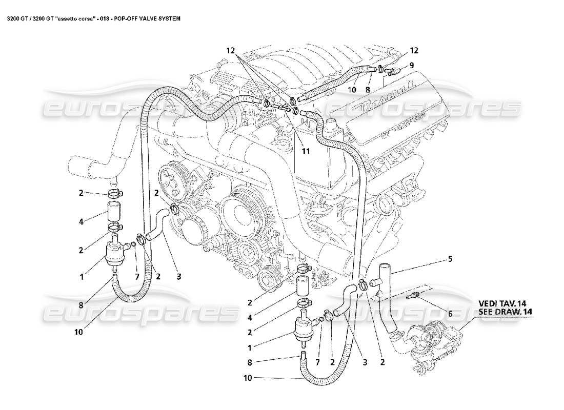Maserati 3200 GT/GTA/Assetto Corsa Sistema di valvole pop-off Diagramma delle parti