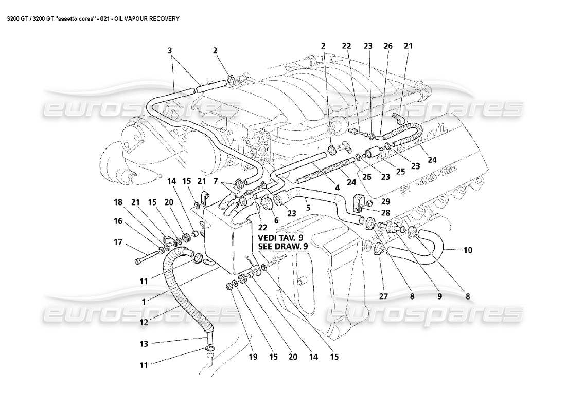 Maserati 3200 GT/GTA/Assetto Corsa Recupero vapori d'olio Diagramma delle parti