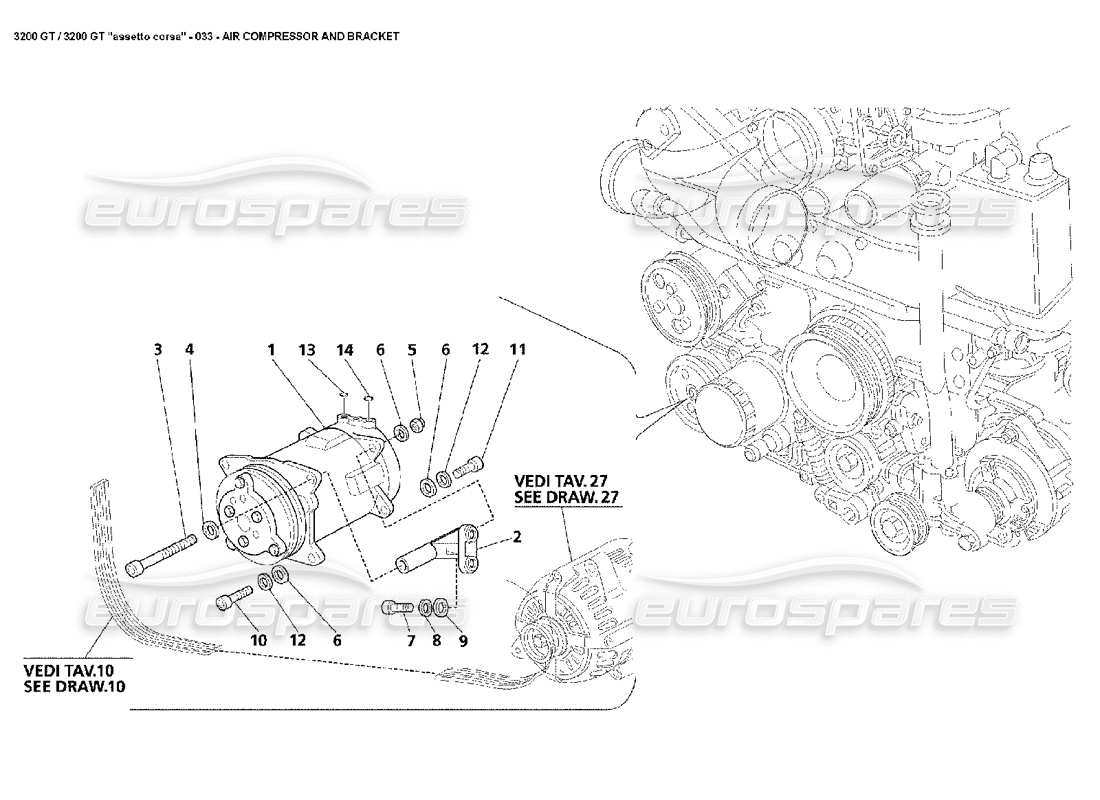 Maserati 3200 GT/GTA/Assetto Corsa Air Compressor & Bracket Diagramma delle parti