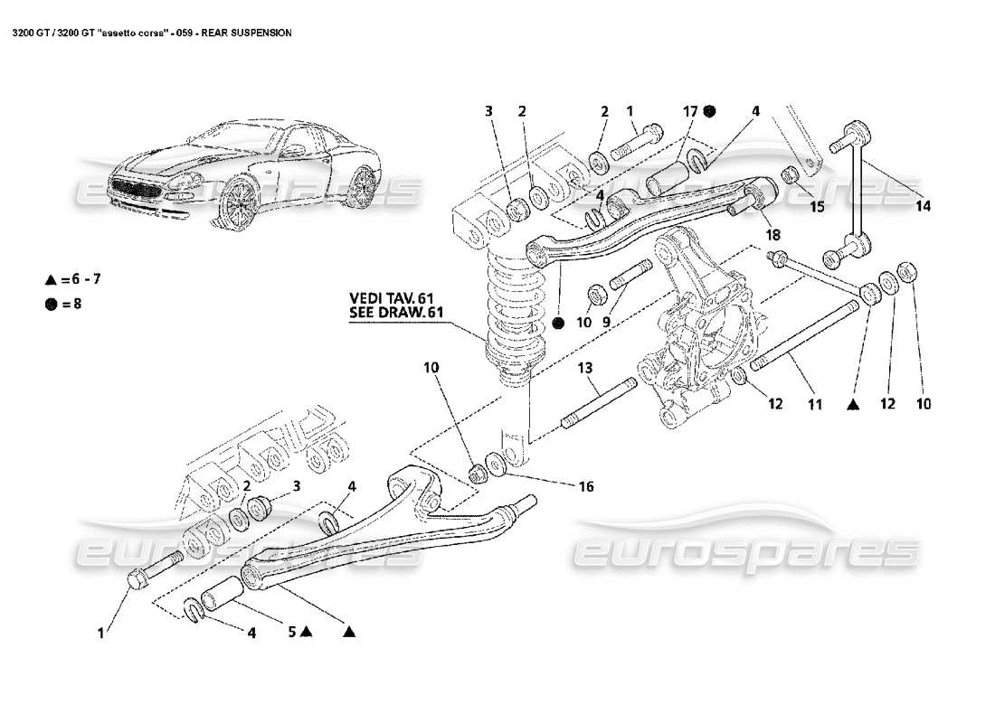 Maserati 3200 GT/GTA/Assetto Corsa Sospensione posteriore Diagramma delle parti