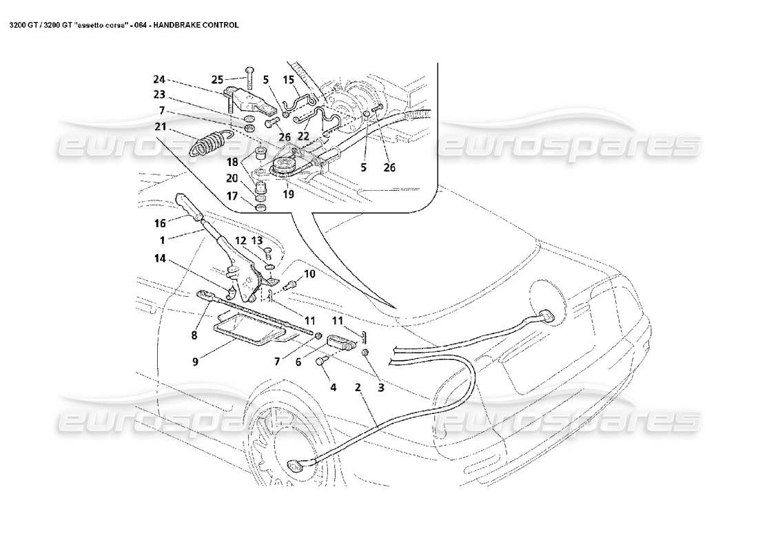 Maserati 3200 GT/GTA/Assetto Corsa Controllo del freno a mano Diagramma delle parti