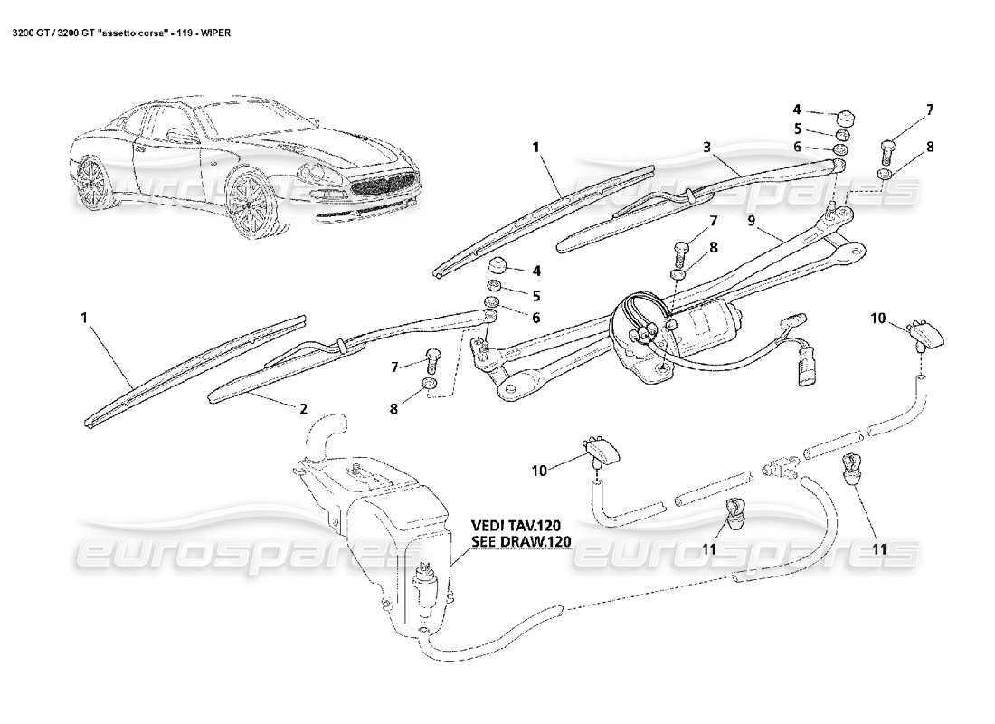 Maserati 3200 GT/GTA/Assetto Corsa Tergicristallo Diagramma delle parti