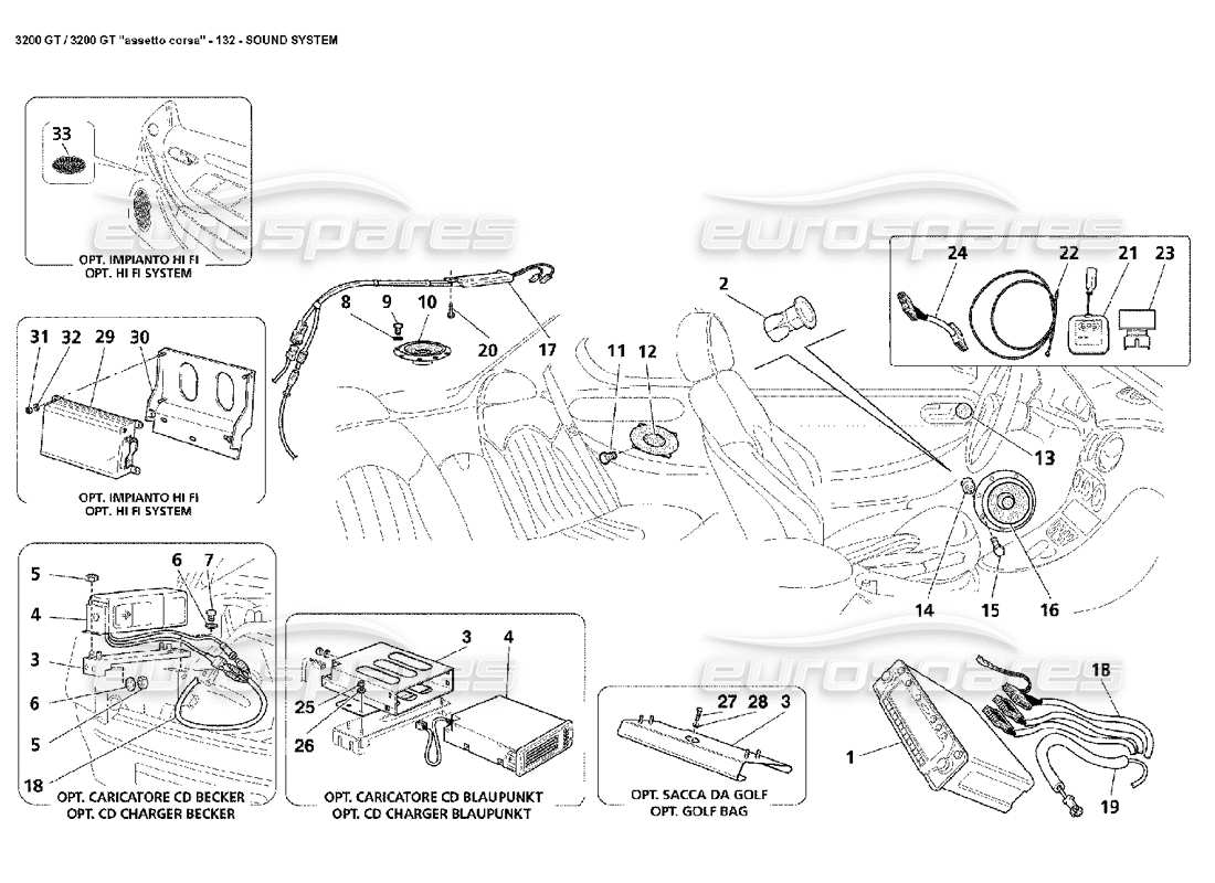 Maserati 3200 GT/GTA/Assetto Corsa Sistema sonoro Diagramma delle parti