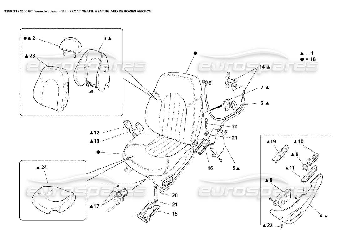 Maserati 3200 GT/GTA/Assetto Corsa Sedili anteriori: memoria riscaldata Diagramma delle parti