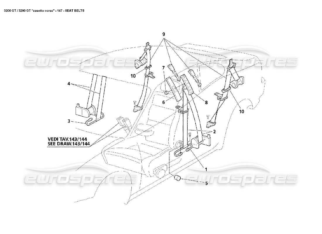 Maserati 3200 GT/GTA/Assetto Corsa Cinture di sicurezza Diagramma delle parti