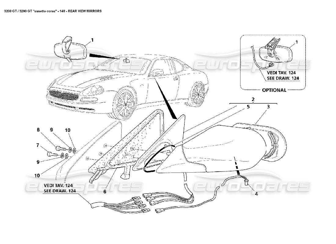 Maserati 3200 GT/GTA/Assetto Corsa Specchietti retrovisori Diagramma delle parti
