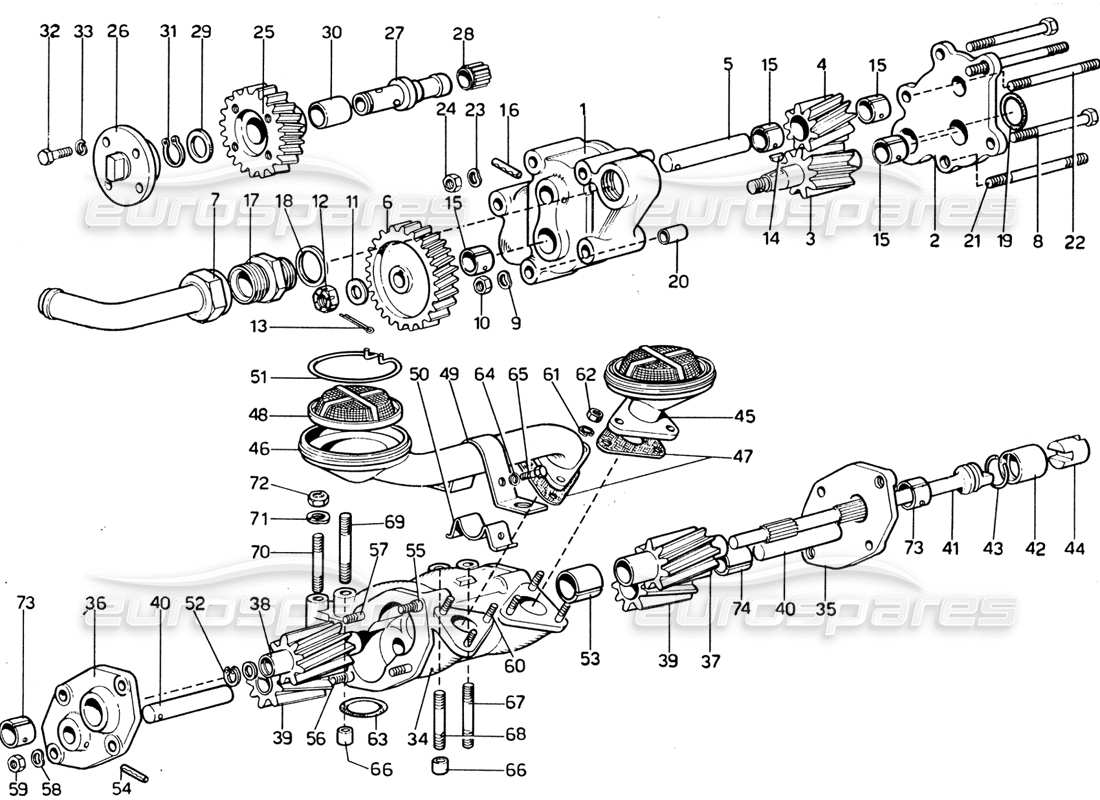 Diagramma delle parti di Ferrari 365 GTB4 Daytona (1969) Pompa dell'olio motore