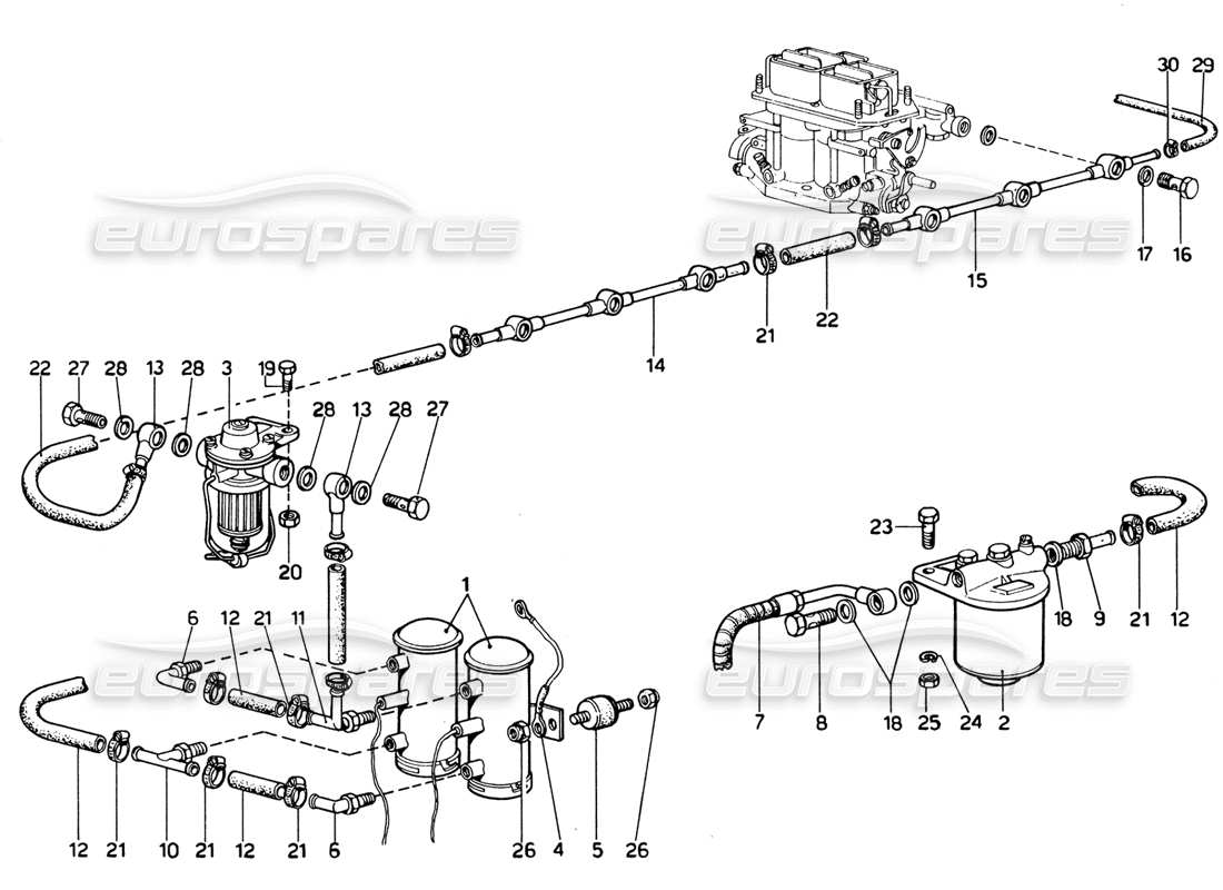 Diagramma delle parti di Ferrari 365 GTB4 Daytona (1969) Fuel Pumps & Fuel Pipes