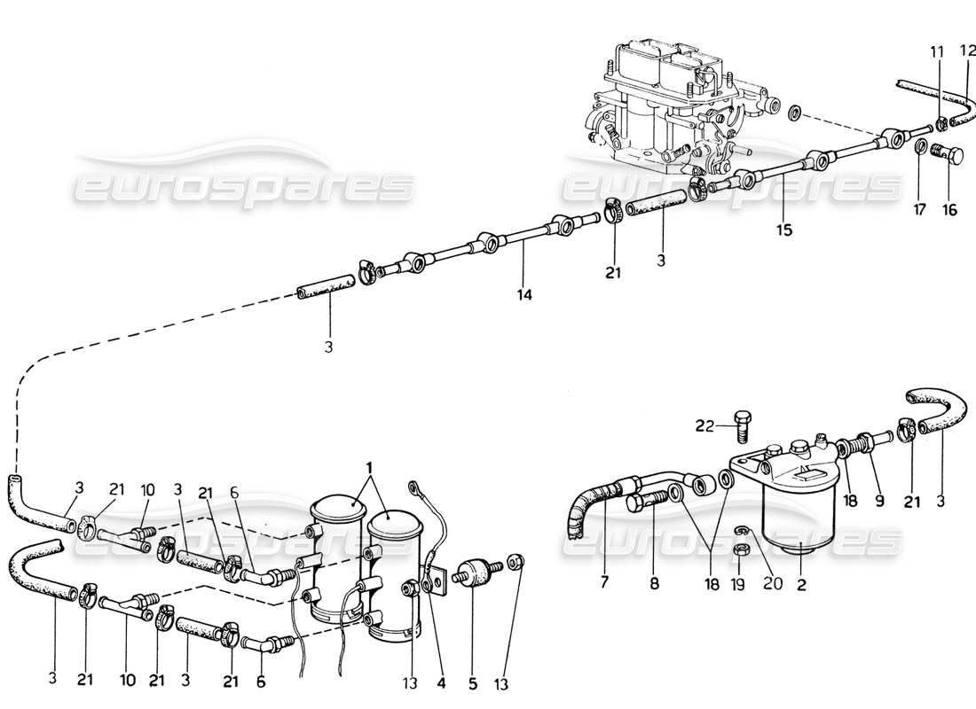 Diagramma delle parti Ferrari 365 GTB4 Daytona (1969) Fuel Pumps & Fuel Pipes (revisione 1974).