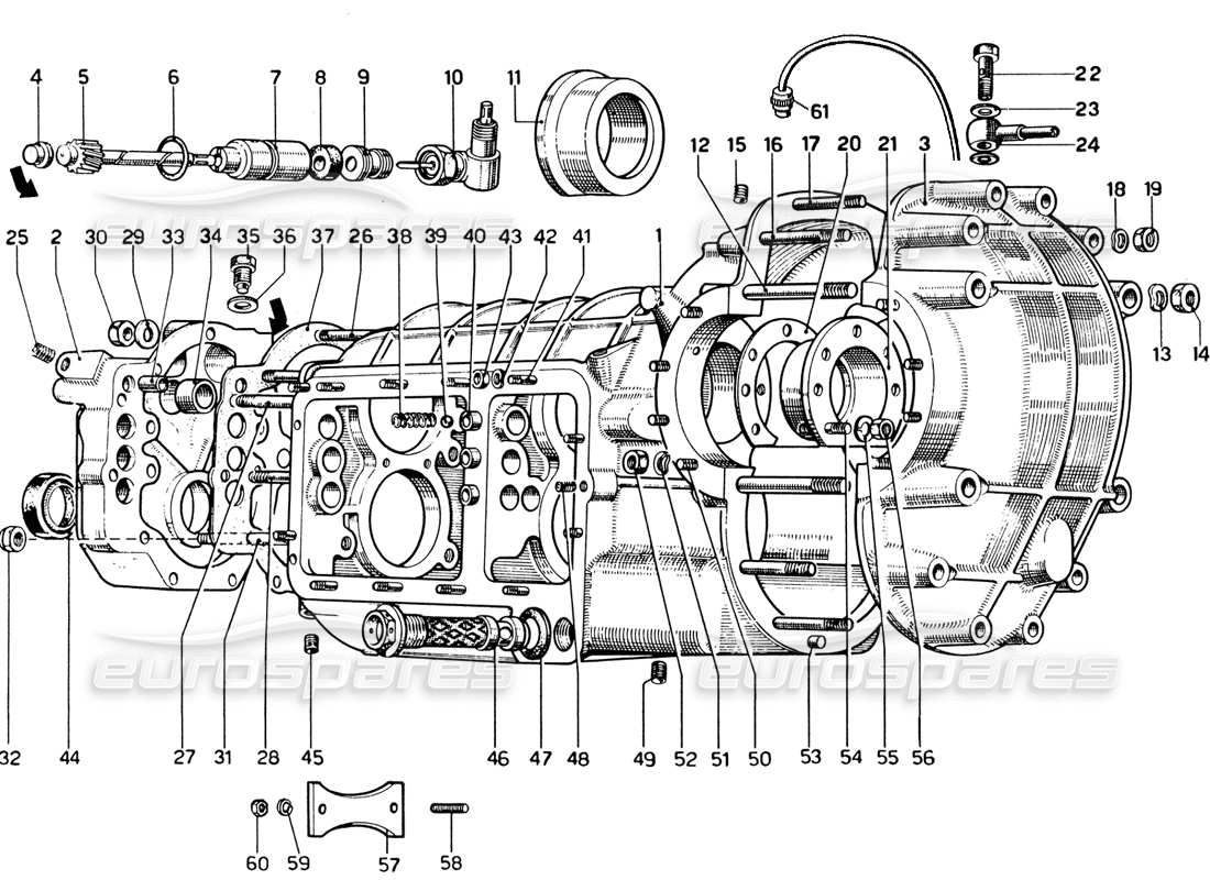 Diagramma delle parti di Ferrari 365 GTB4 Daytona (1969) Caso di trasmissione - Differenziale