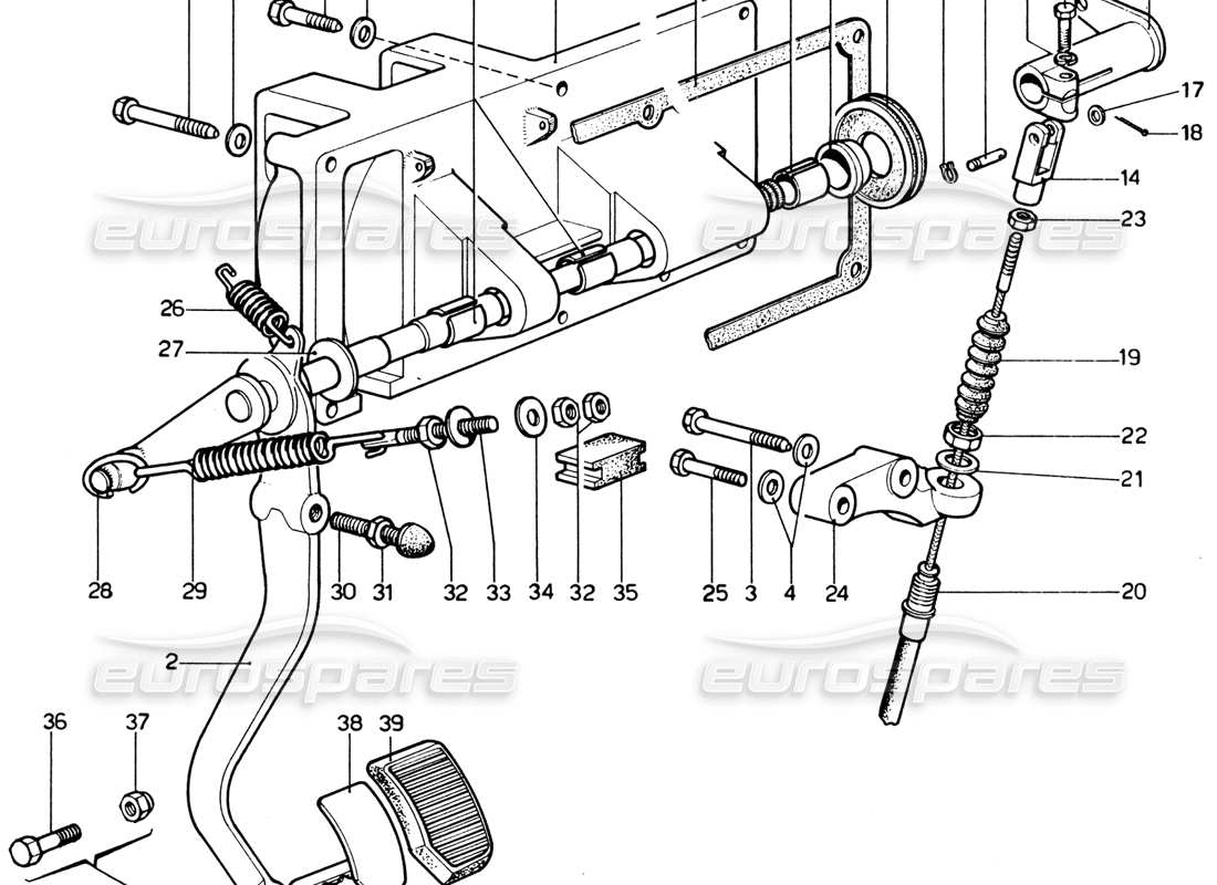 Diagramma delle parti di Ferrari 365 GTB4 Daytona (1969) Pedal Board & Clutch Control
