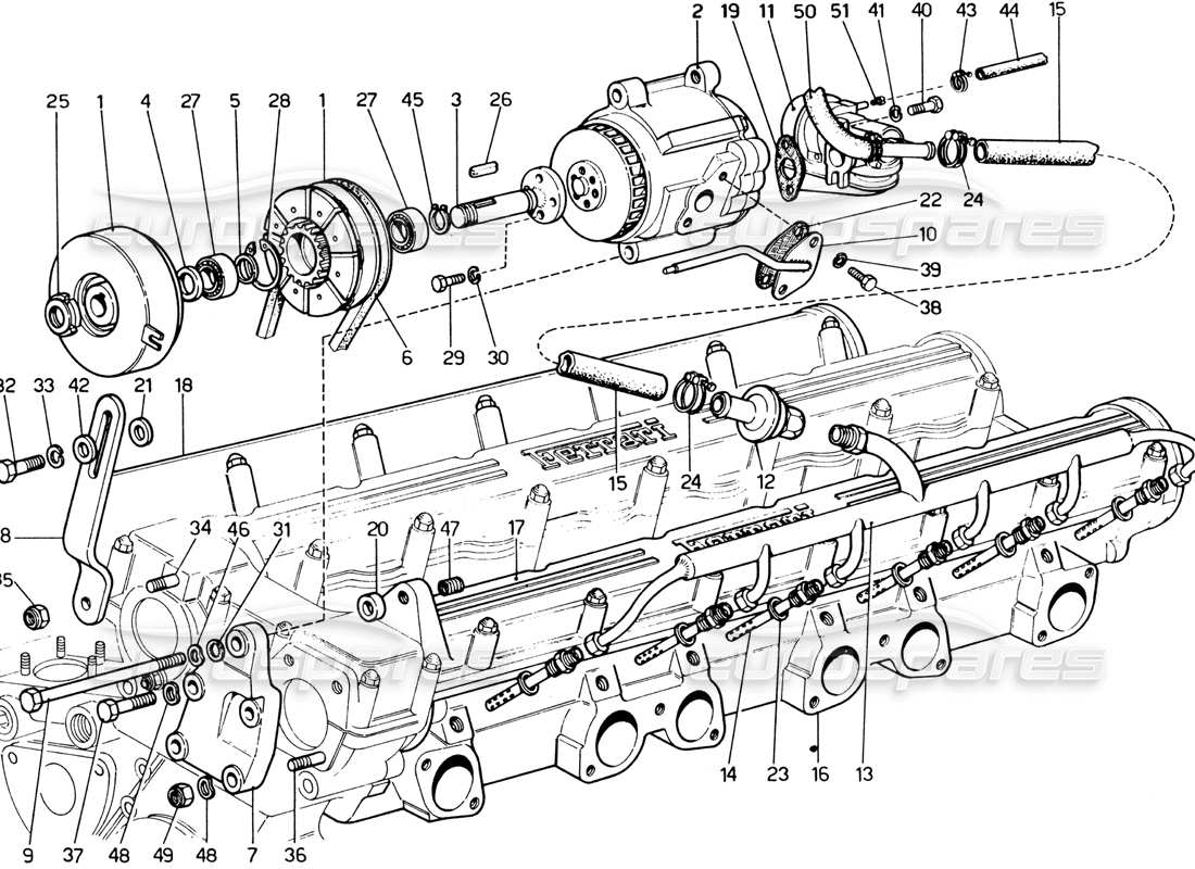 Schema delle parti della pompa per vuoto Ferrari 365 GTB4 Daytona (1969) (revisione 1972).