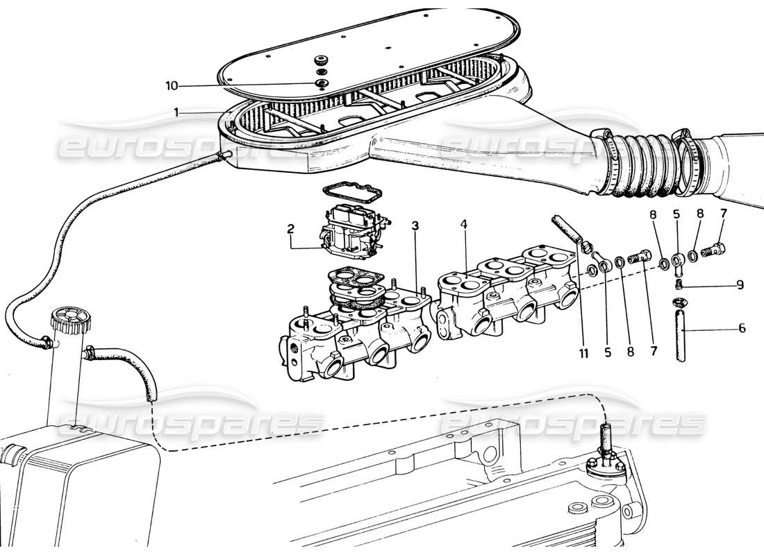 Schema delle parti del filtro dell'aria Ferrari 365 GTB4 Daytona (1969) (revisione 1972).