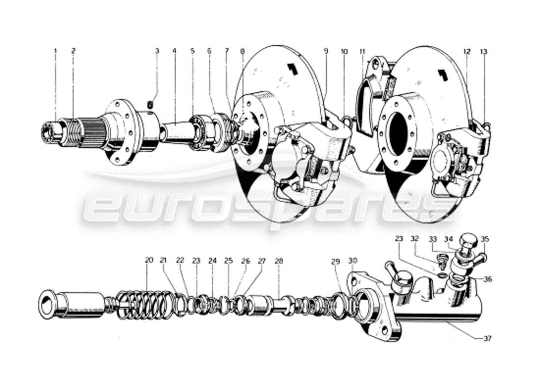 Ferrari 275 GTB/GTS 2 cam Rear Brake Discs & Clutch Master Cylinder Diagramma delle parti