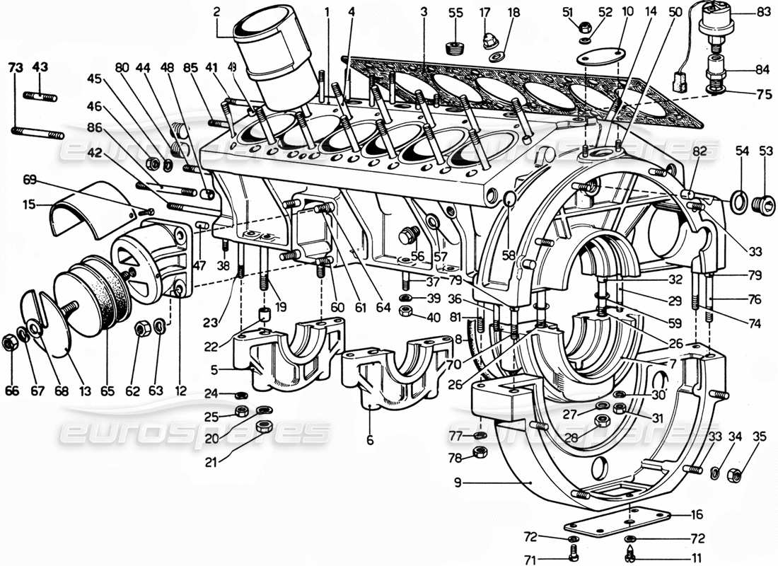 Ferrari 365 GTC4 (meccanico) Blocco motore diagramma delle parti