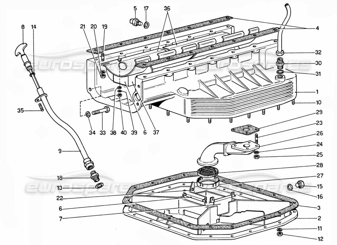 Ferrari 365 GTC4 (meccanico) Coppa della coppa - Prelievo olio - Revisione diagramma delle parti