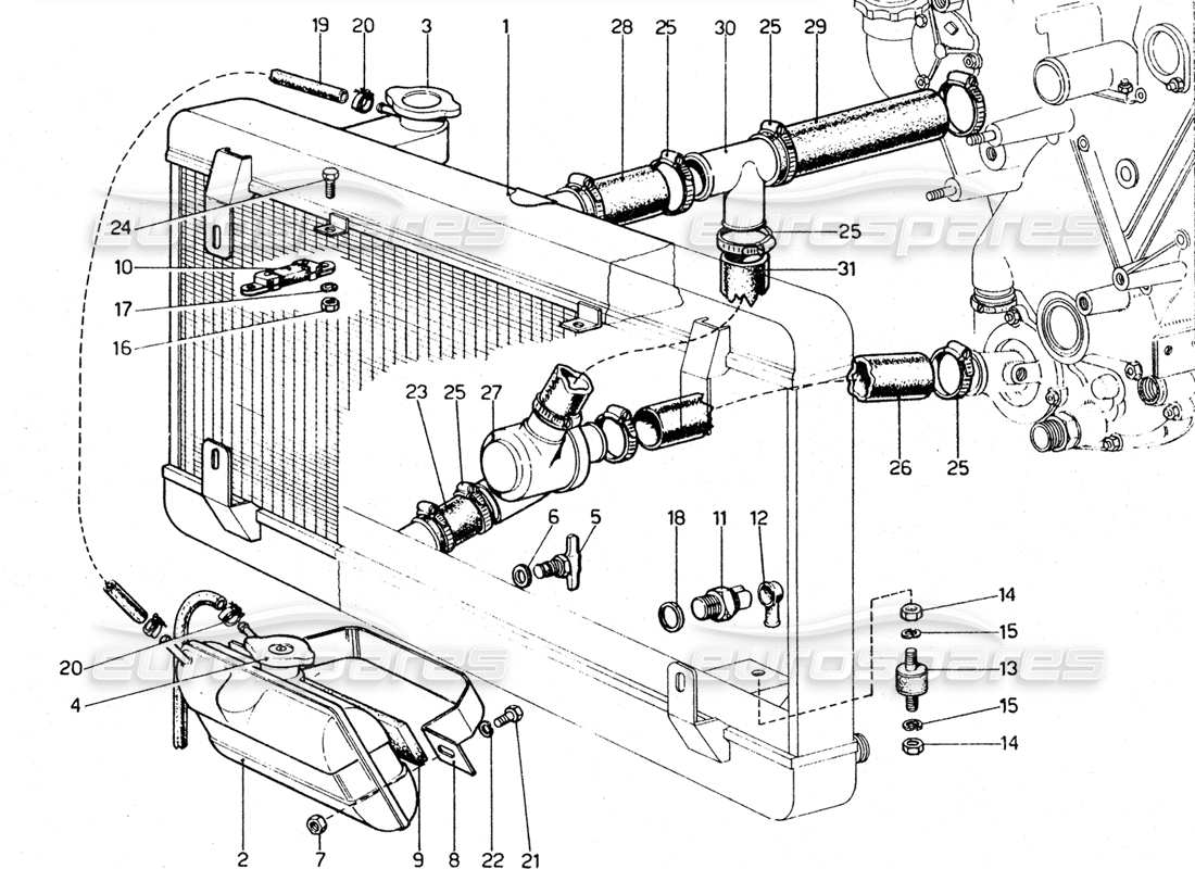 Ferrari 365 GTC4 (meccanico) Circuito idrico diagramma delle parti