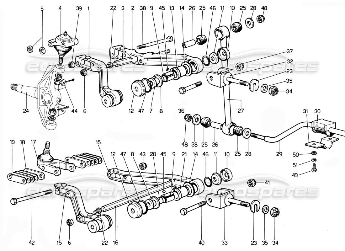 Ferrari 365 GTC4 (meccanico) Bracci della sospensione anteriore diagramma delle parti