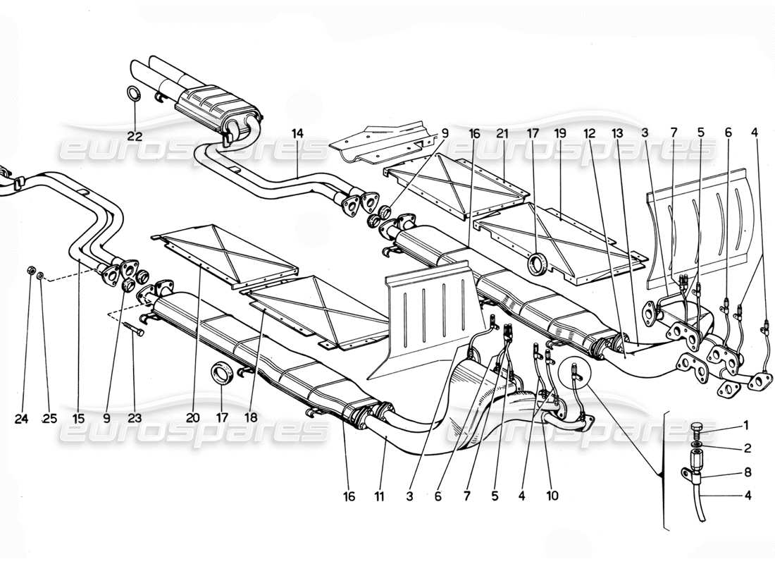 Ferrari 365 GTC4 (meccanico) Scarico USA - Revisione diagramma delle parti